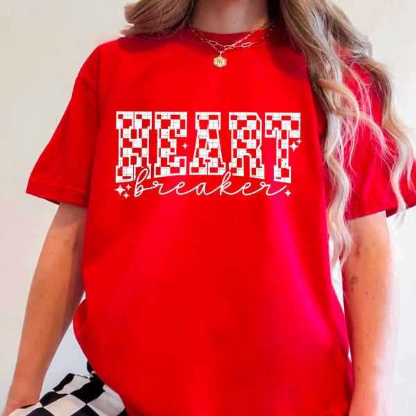 DTF Full Color TShirt Transfer - Checkered Heart Breaker (Black or White)