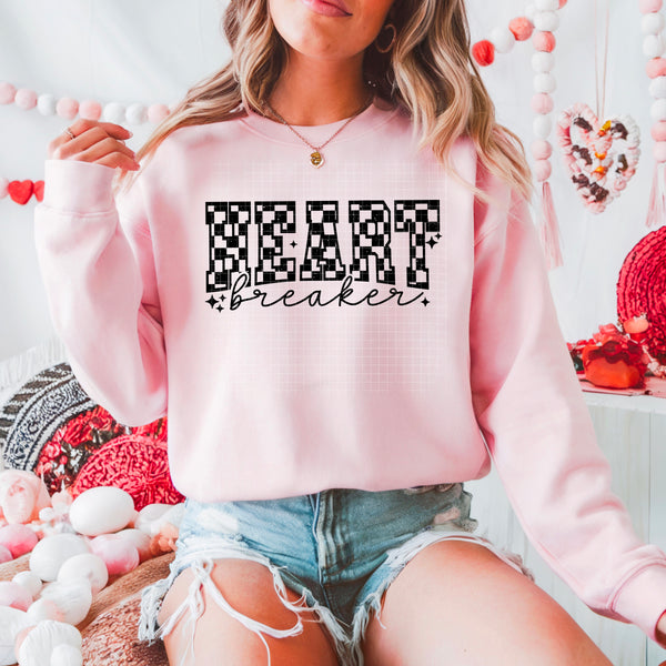 DTF Full Color TShirt Transfer - Checkered Heart Breaker (Black or White)