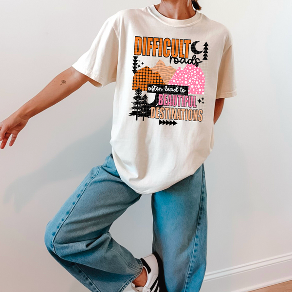 DTF Full Color TShirt Transfer - Difficult Roads - (Black or White)