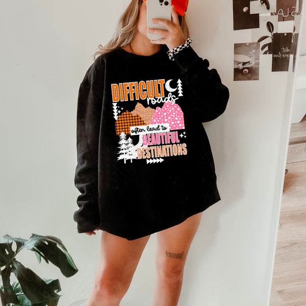 DTF Full Color TShirt Transfer - Difficult Roads - (Black or White)