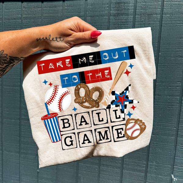 DTF Full Color TShirt Transfer - Take Me Out To The Ball Game - Black or White!