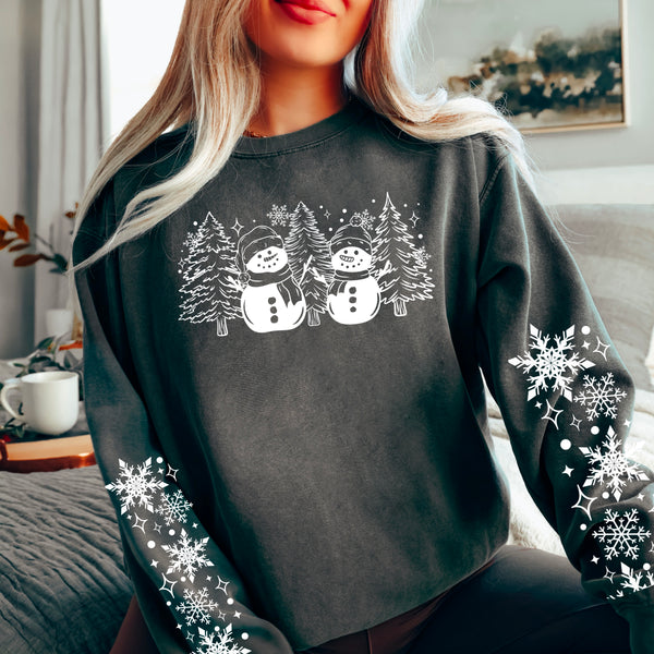 DTF Full Color TShirt Transfer - Snow & Snowmen (FREE SLEEVES - White or Black Font)