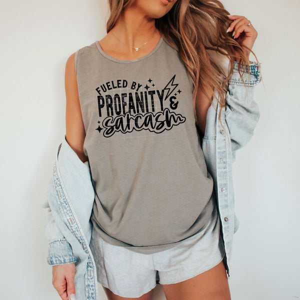 DTF Full Color TShirt Transfer - Fueled By Profanity & Sarcasm (You Choose Black or White!)