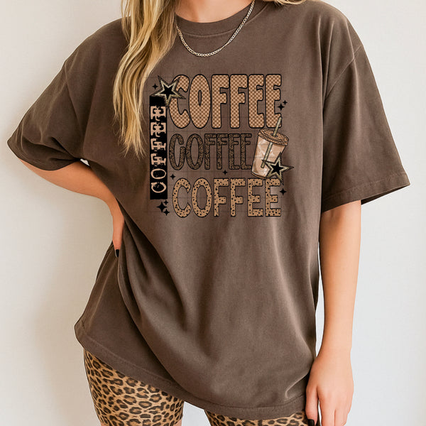 DTF Full Color TShirt Transfer - COFFEE COFFEE COFFEE (Iced or Hot)