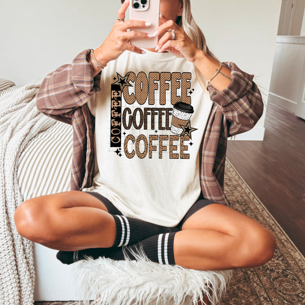 DTF Full Color TShirt Transfer - COFFEE COFFEE COFFEE (Iced or Hot)