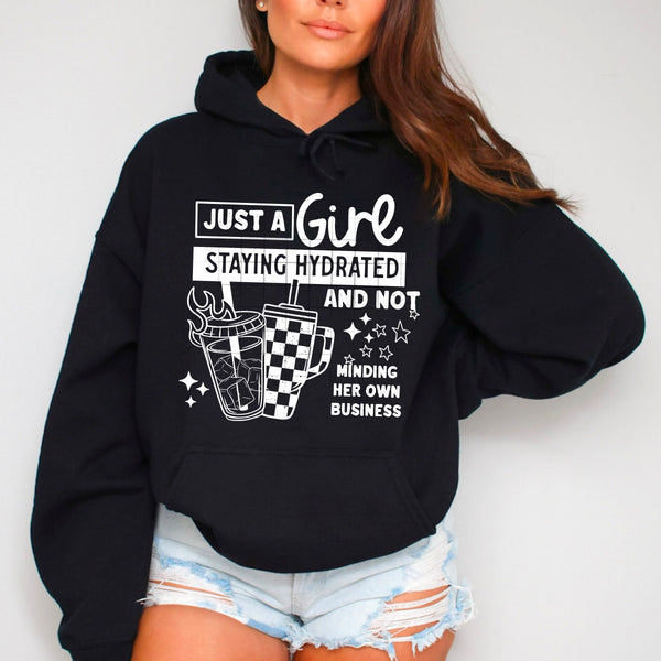 DTF Full Color TShirt Transfer - Just A Girl Trying To Stay Hydrated (White or Black Font)