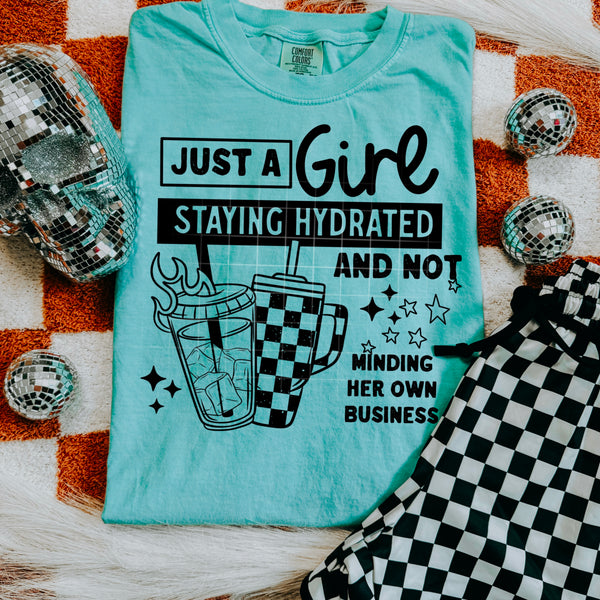 DTF Full Color TShirt Transfer - Just A Girl Trying To Stay Hydrated (White or Black Font)