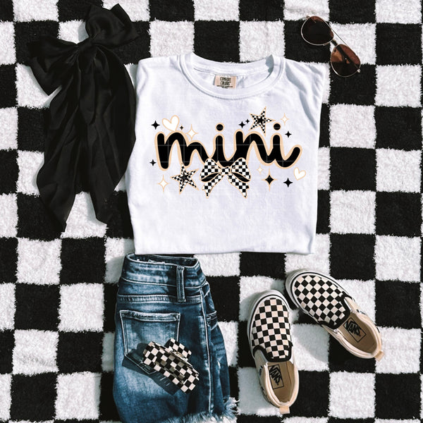 DTF Full Color TShirt Transfer - Mama/Mini Neutrals Check Bow