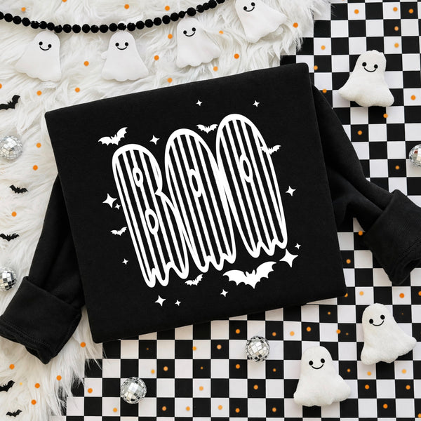 DTF Full Color TShirt Transfer - Striped BOO (Black or White)