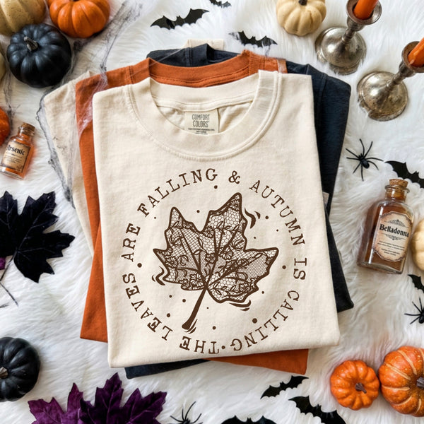 DTF Full Color TShirt Transfer - Leaves Are Falling Circle (Brown or Tan Ink)