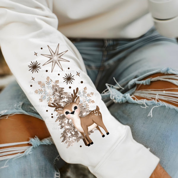 DTF Full Color TShirt Transfer - Winter Deer (FREE SLEEVES!)