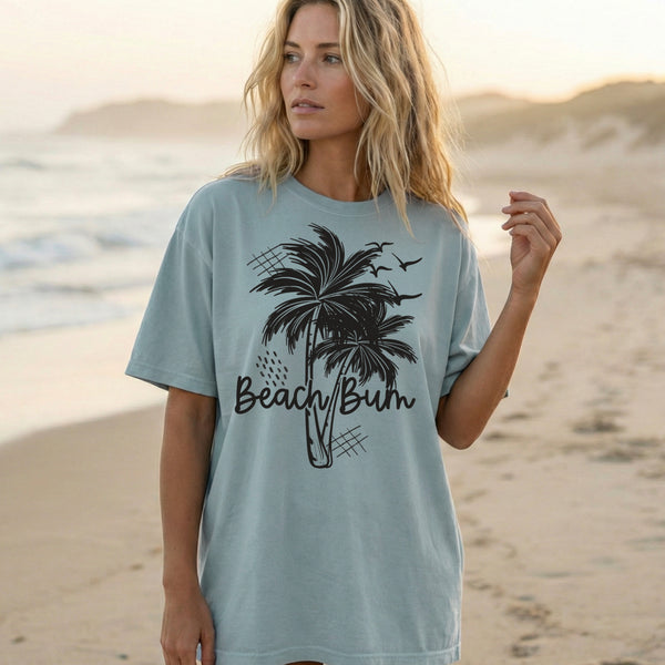 DTF Full Color TShirt Transfer - Beach Bum Palms - (Black or Cream)