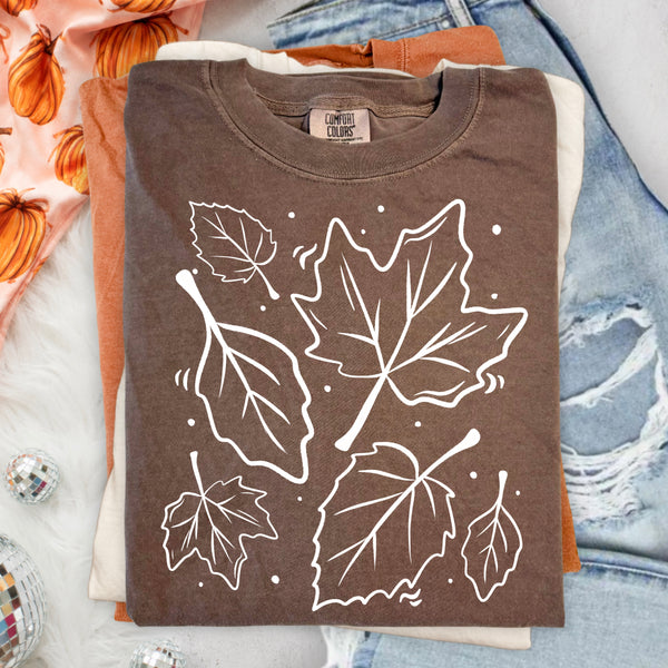 DTF Full Color TShirt Transfer - Fall Leaves Sketch (White or Burnt Orange)