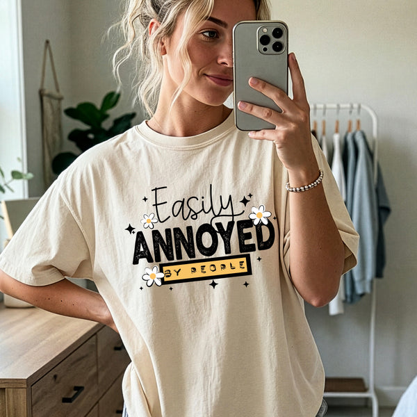 DTF Full Color TShirt Transfer - Easily Annoyed (Black or White)