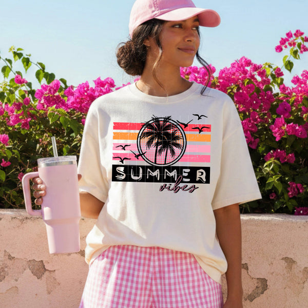 DTF Full Color TShirt Transfer - Retro Summer Vibes - (Black or White)