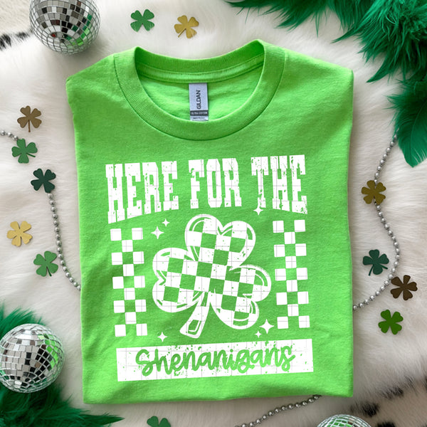 DTF Full Color TShirt Transfer - Here For The Shenanigans (Black or White)