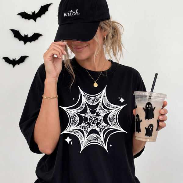 DTF Full Color TShirt Transfer - Spider Web Stamp (Black or White)