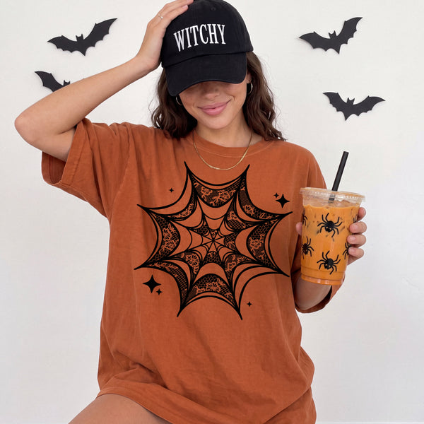 DTF Full Color TShirt Transfer - Spider Web Stamp (Black or White)