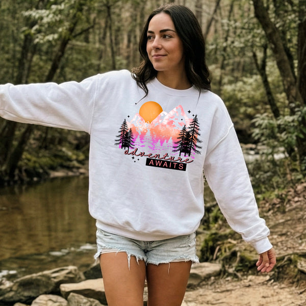 DTF Full Color TShirt Transfer - Adventure Awaits - (Black or White)