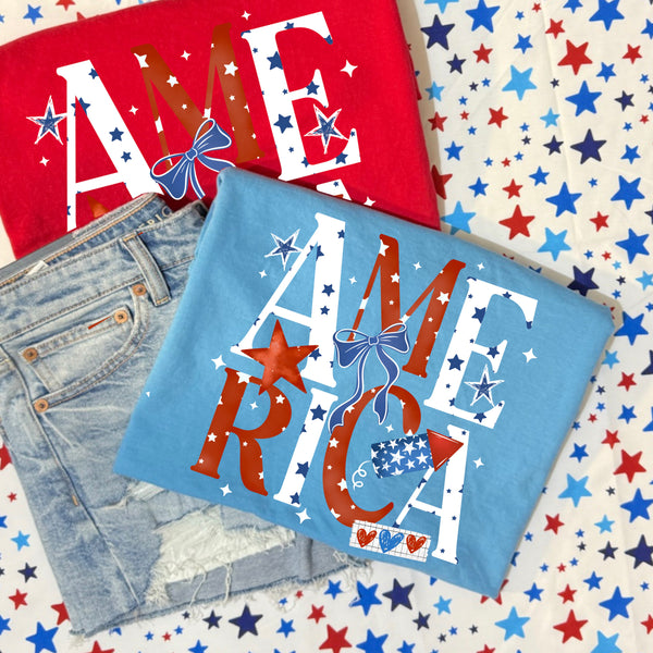 DTF Full Color TShirt Transfer - AMERICA Letters (You Pick The Color!)