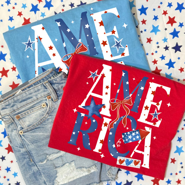DTF Full Color TShirt Transfer - AMERICA Letters (You Pick The Color!)