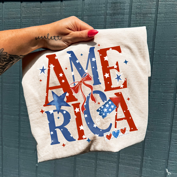 DTF Full Color TShirt Transfer - AMERICA Letters (You Pick The Color!)