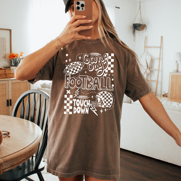 DTF Full Color Transfer - Game Day Sketch Football (BLACK OR WHITE - FREE SLEEVES!)