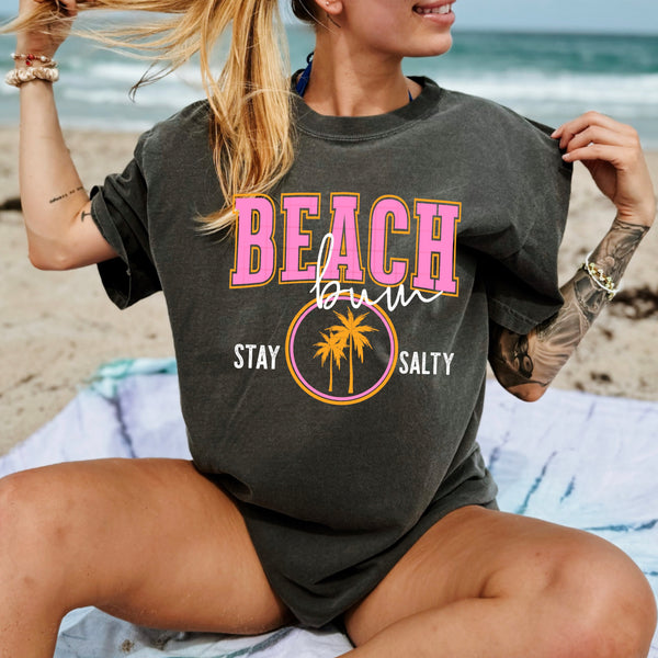 DTF Full Color TShirt Transfer -Beach Bum Hot Pink Orange - (Black or White)