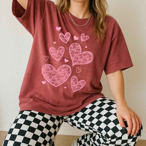 DTF Full Color TShirt Transfer - Lace Hearts - (Red, Pink, or White)
