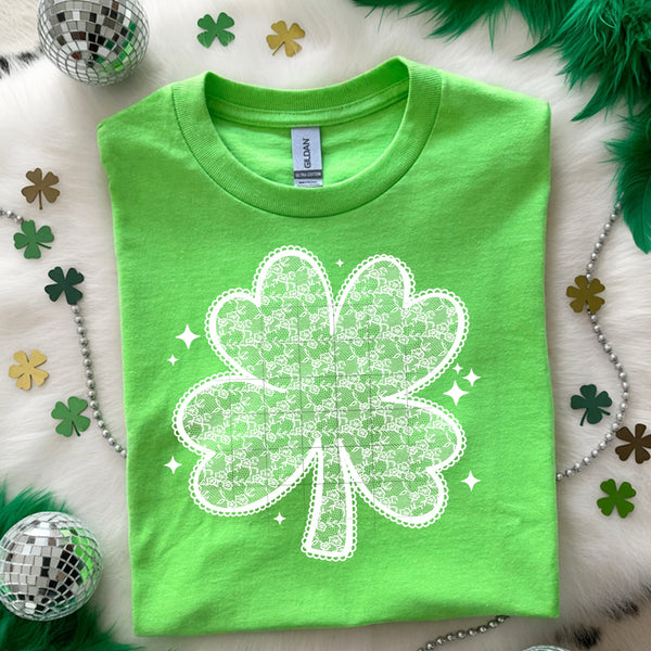 DTF Full Color TShirt Transfer - Faux Lace Shamrock (Dark Green or White)
