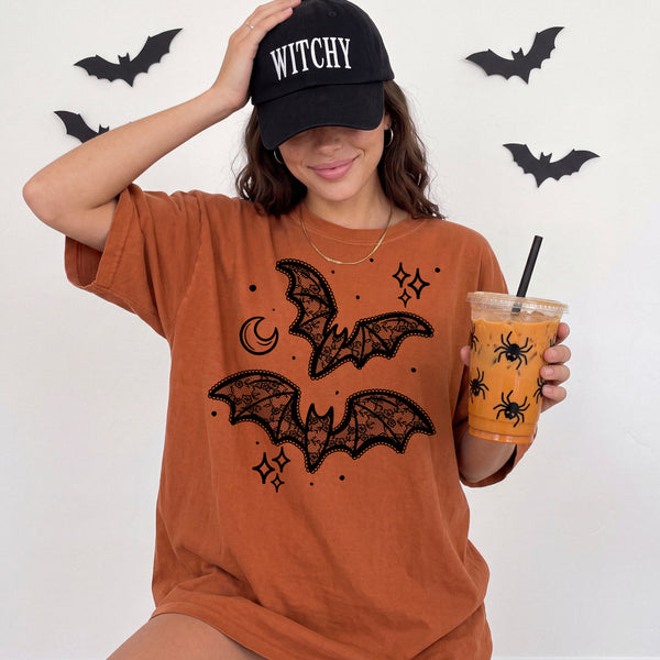 DTF Full Color TShirt Transfer - Faux Lace Bat (Black or White)