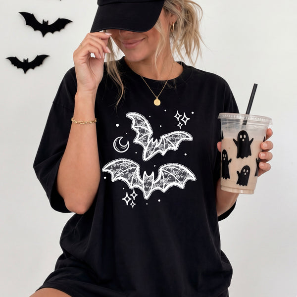 DTF Full Color TShirt Transfer - Faux Lace Bat (Black or White)