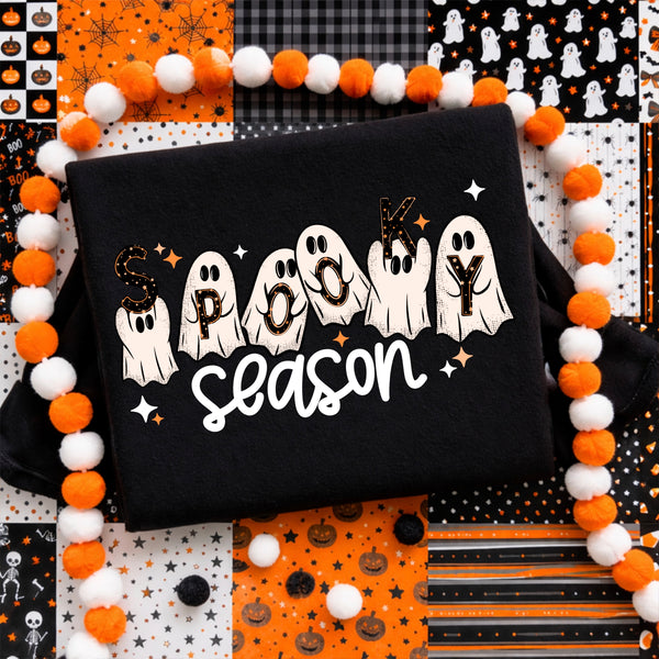 DTF Full Color TShirt Transfer - Spooky Season Ghosts Holding Letters (Black or White)