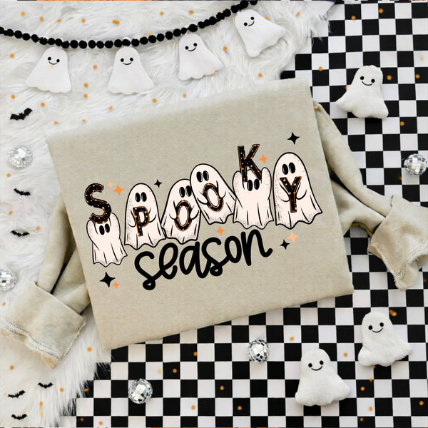 DTF Full Color TShirt Transfer - Spooky Season Ghosts Holding Letters (Black or White)
