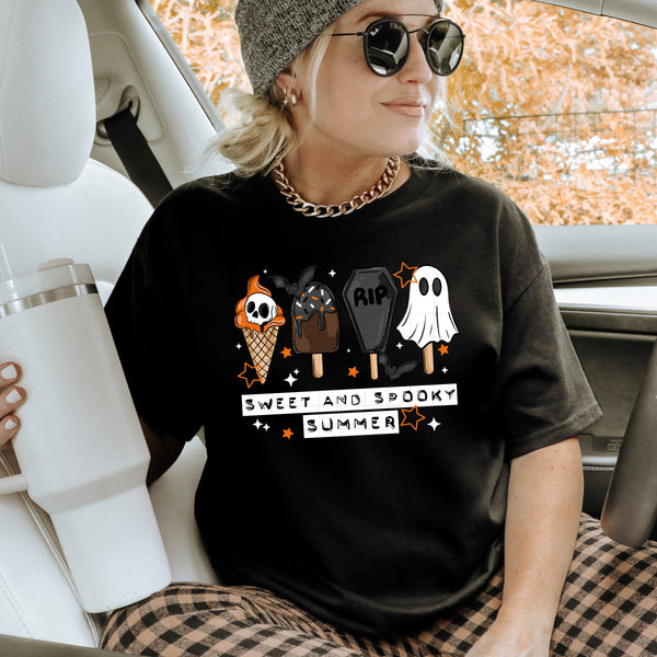 DTF Full Color TShirt Transfer - Sweet and Spooky Summer - (Black or White)