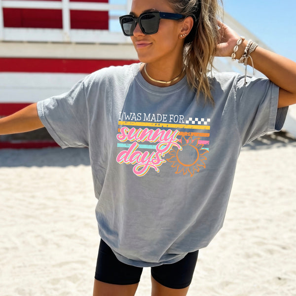 DTF Full Color TShirt Transfer - I Was Made For Sunny Days Pastels - (Black or White)