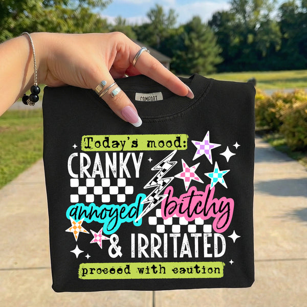 DTF Full Color TShirt Transfer - Today's Mood: Cranky Annoyed Bitchy & Irritated - (Black or White)