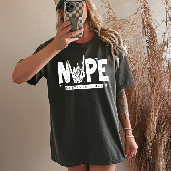 DTF Full Color TShirt Transfer - NOPE Skeleton Hand - (Black or White)