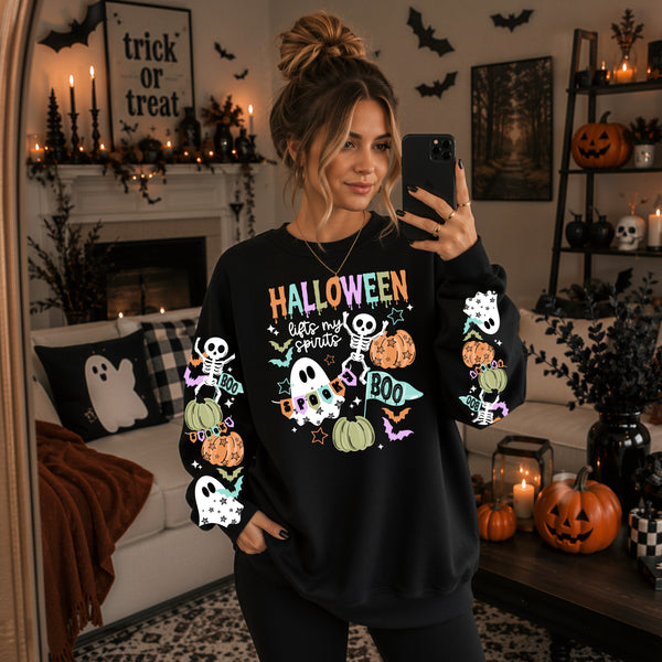 DTF Full Color TShirt Transfer - Halloween Lifts My Spirits - With or Without Sleeves