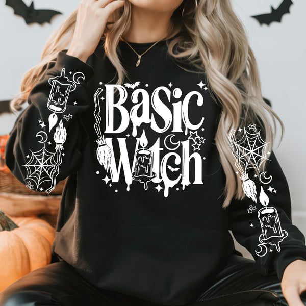 DTF Full Color TShirt Transfer - Basic Witch (With or Without Sleeves - Black or White)