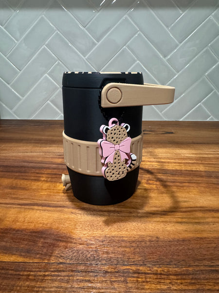 Can Cooler & Can Opener Keychain Combo - Leopard with Bow