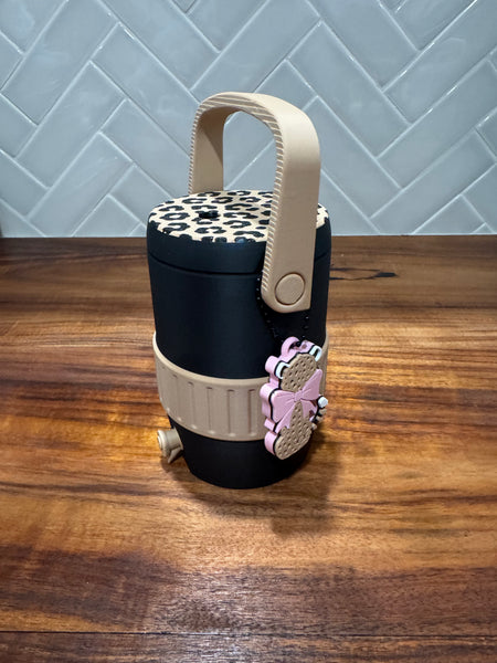 Can Cooler & Can Opener Keychain Combo - Leopard with Bow