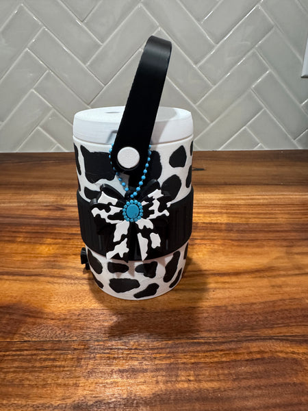 Can Cooler & Can Opener Keychain Combo - Cow Print