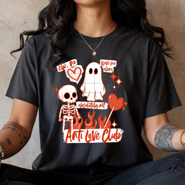 DTF Full Color TShirt Transfer - Anti-Love Club Flames - (Black or White)