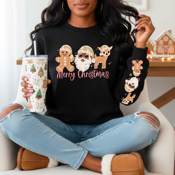 DTF Full Color TShirt Transfer - Merry Christmas GSD (Choose Your Skin Tone) - FREE SLEEVES!