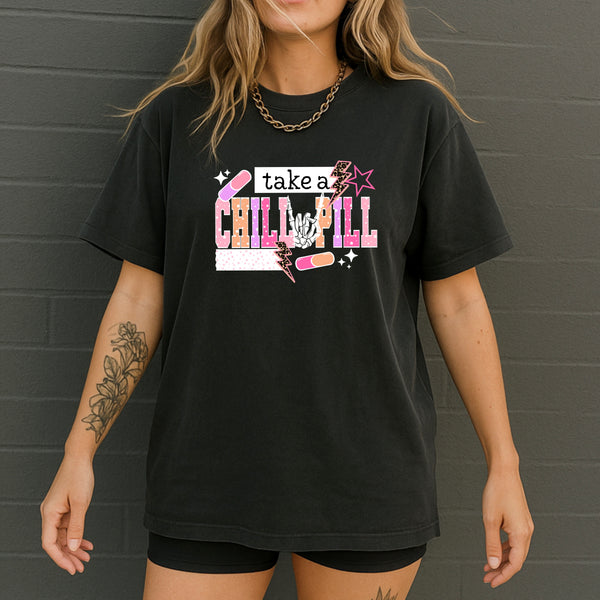 DTF Full Color TShirt Transfer - Take A Chill Pill - (Black or White)