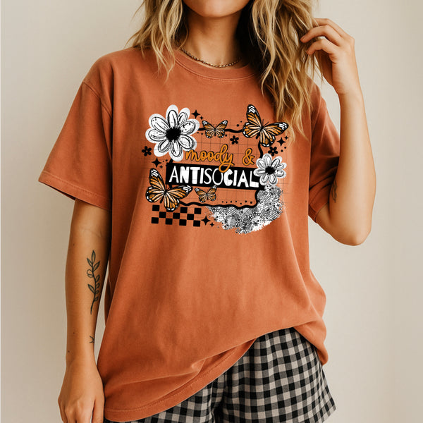 DTF Full Color TShirt Transfer - Moody & Antisocial (Black or White Font)