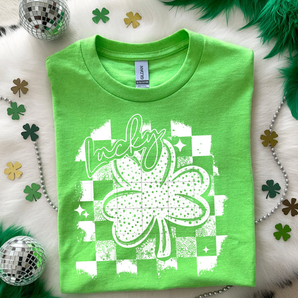 DTF Full Color TShirt Transfer - Lucky Stamped Clover - (Green or White)