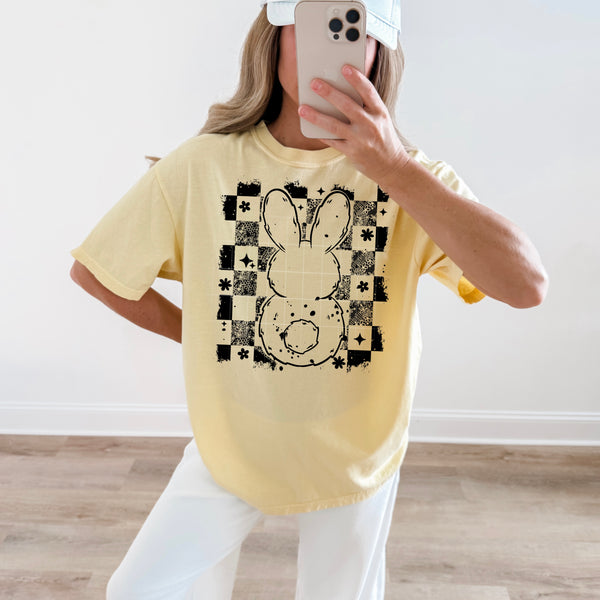 DTF Full Color TShirt Transfer - Stamped Bunny - (Black or White)