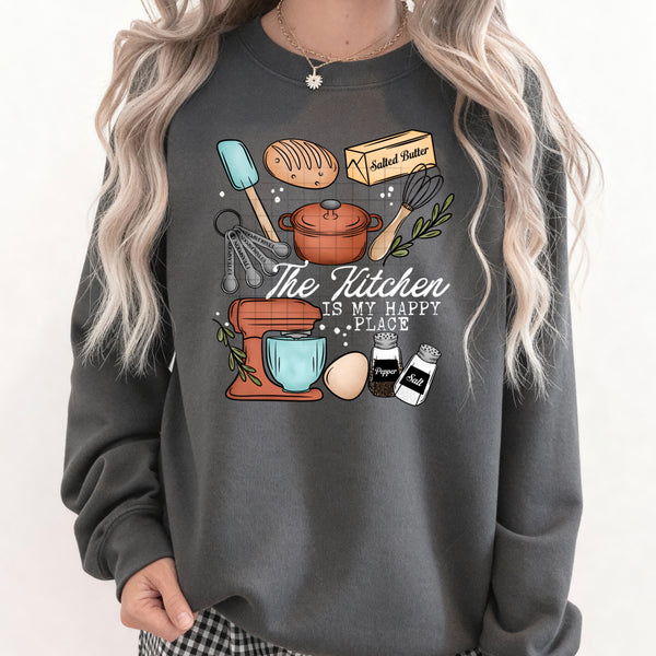 DTF Full Color TShirt Transfer - The Kitchen Is My Happy Place (Black or White)